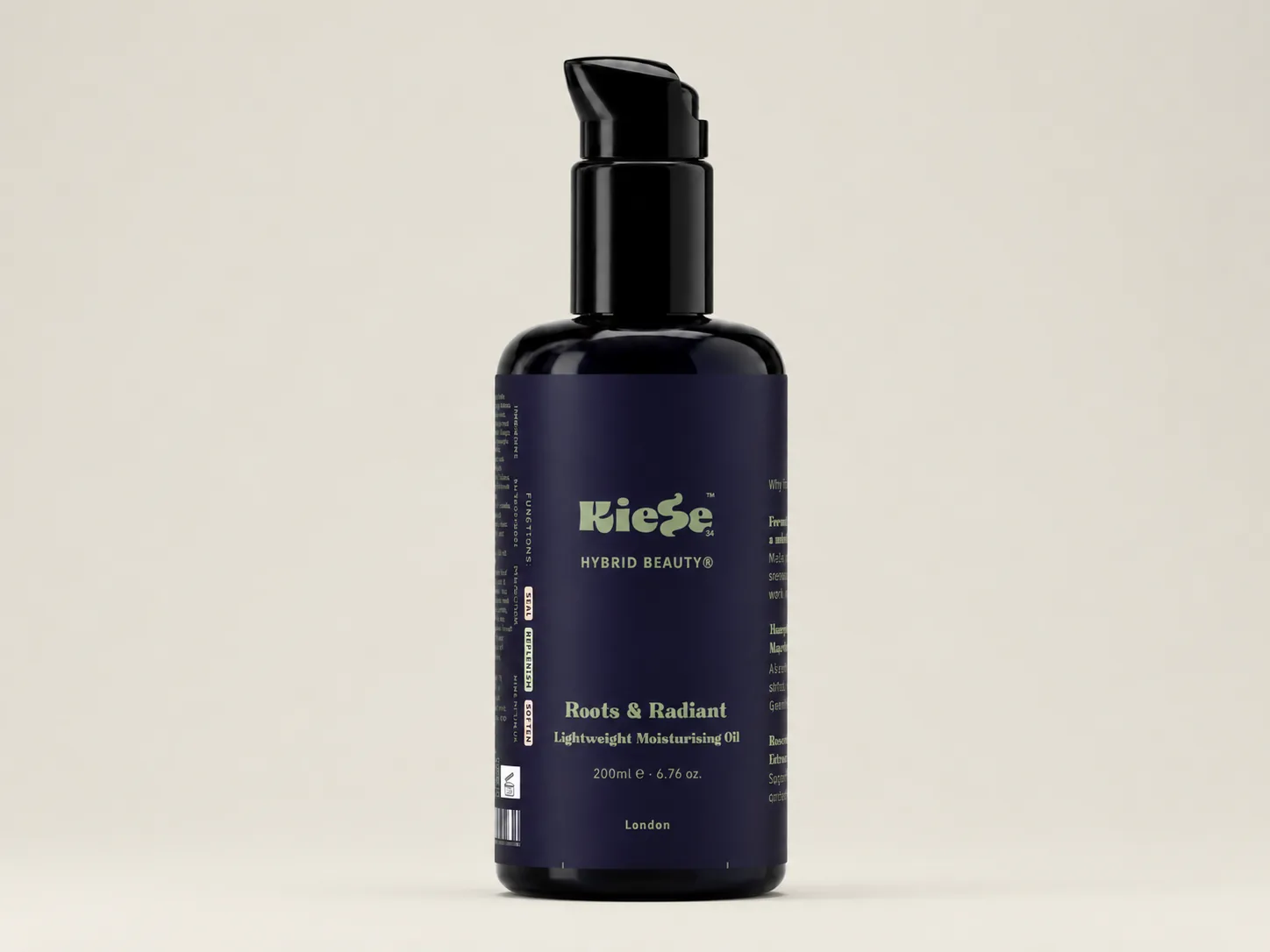 Roots and Radiant Elixir — bottle with sage green label and gold lettering