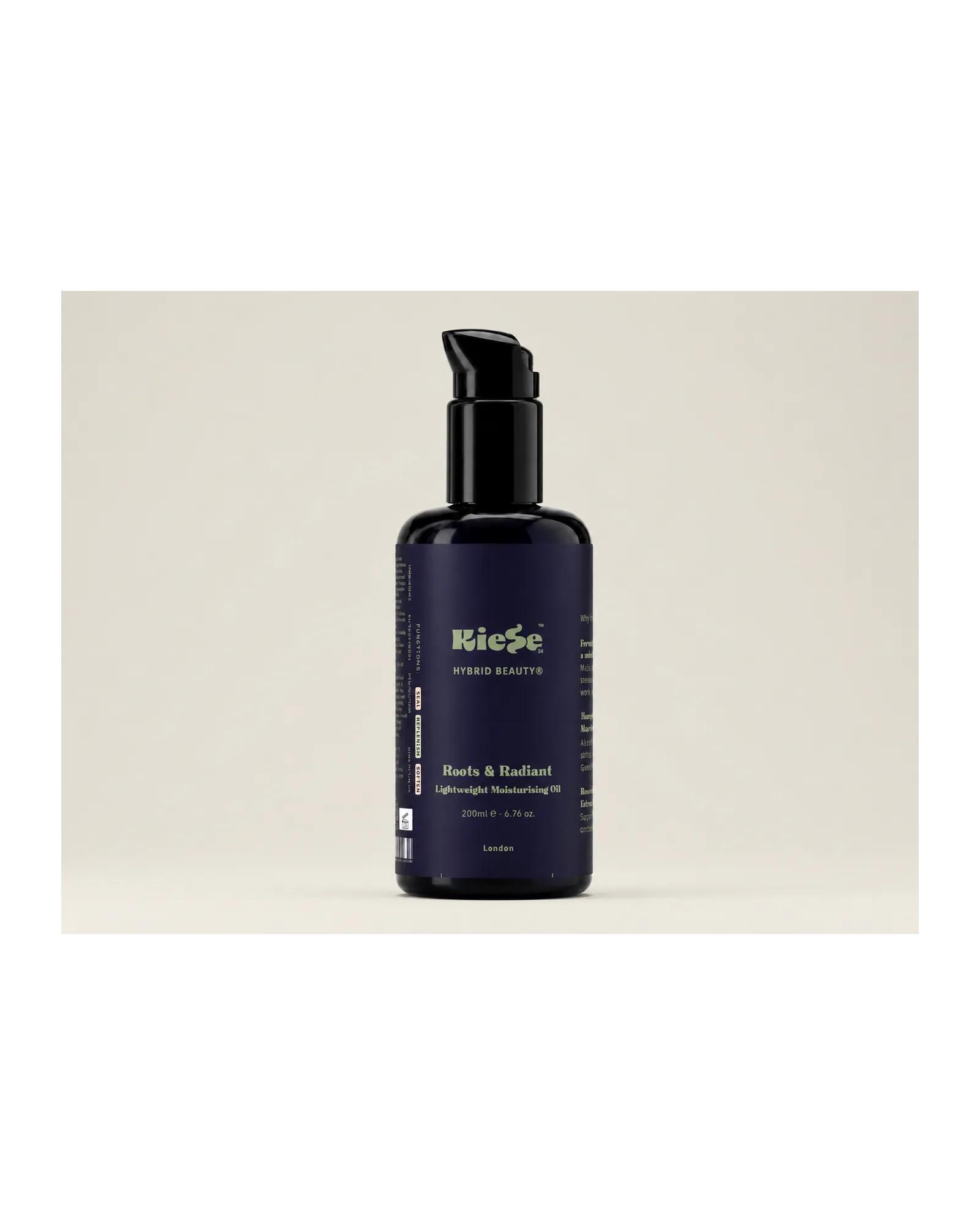 Roots & Radiant Elixir bottle with sage green label and gold lettering