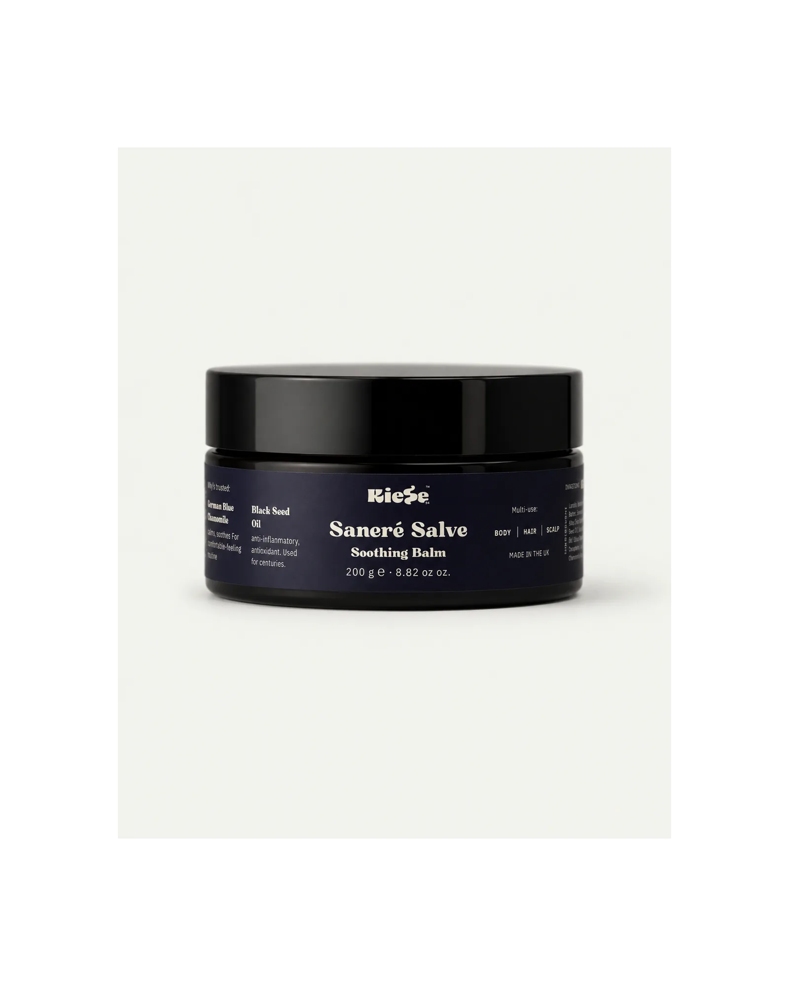 Sanaré Salve jar with sage green label and gold lettering